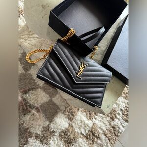 YSL Black Wallet on Chain (gold hardware)